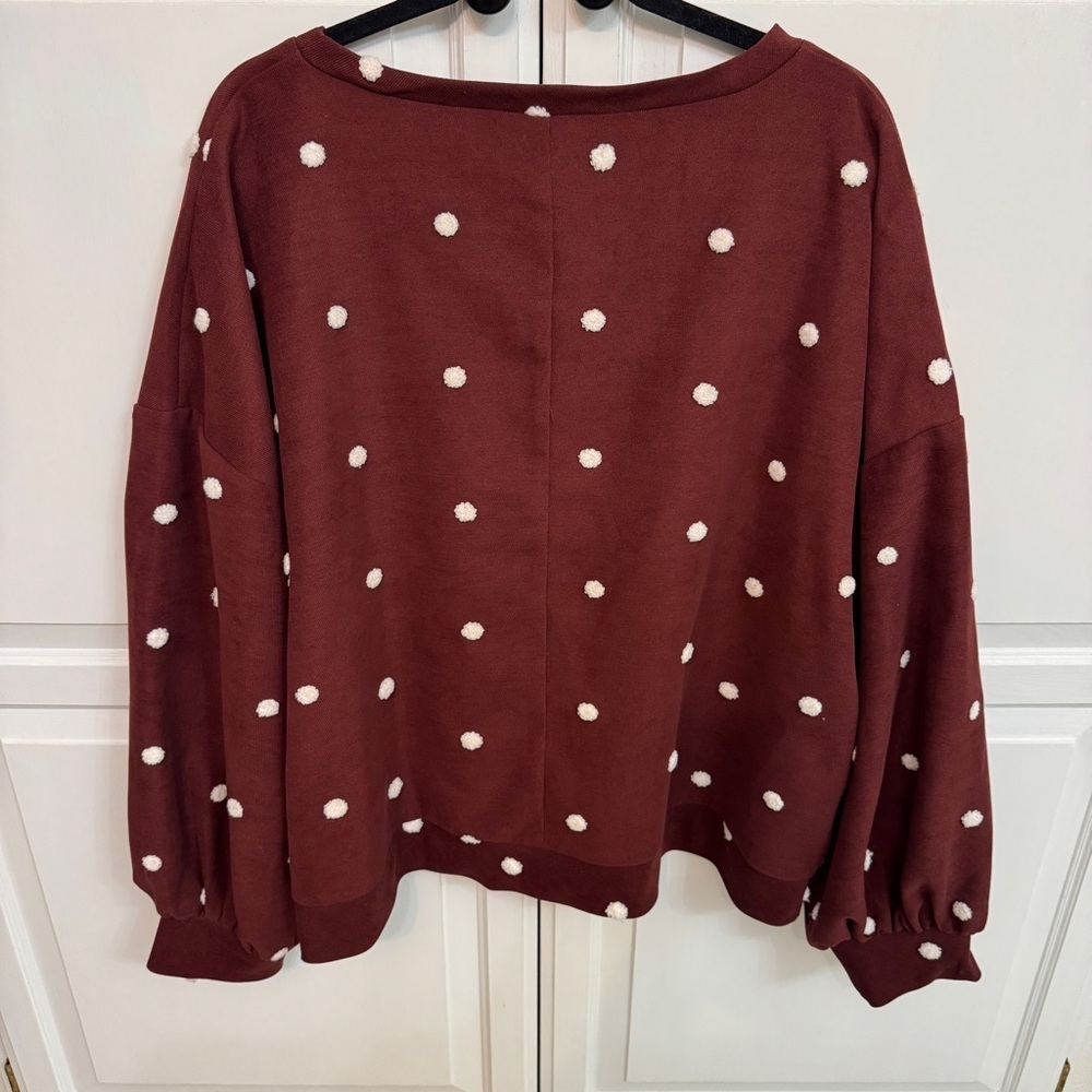 ANDTHEWHY Maroon and White Polka Dot Sweatshirt Size 1X. Dark coquette - Picture 6 of 6